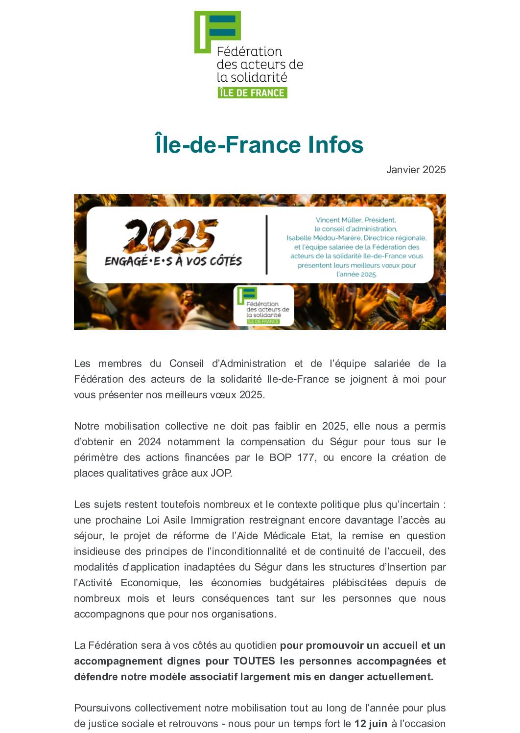 Lettre d'information Voeux janvier 2025